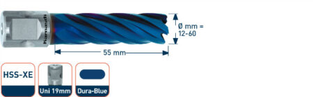 Kernboor HSSXE 12x55mm. gecoat