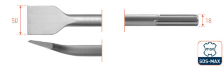 Beitel SDS max tegel/gebogen 50x300mm.